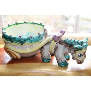 Vintage 1950's Donkey Pulling A Cart Ceramic Planter - Hand Painted,